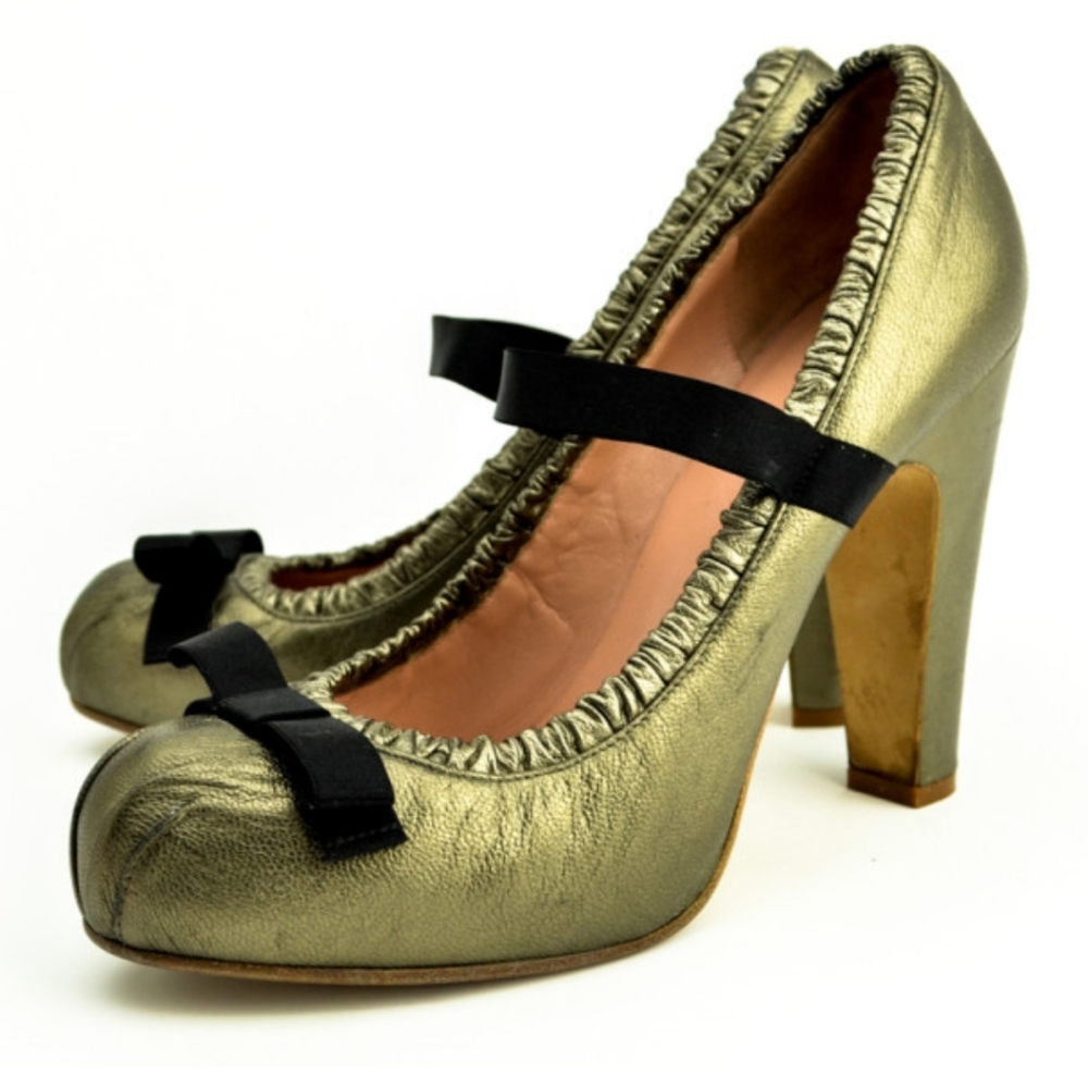 Marc Jacobs Bronze Mary Jane bows Heels Sz 39 - Picture 1 of 7
